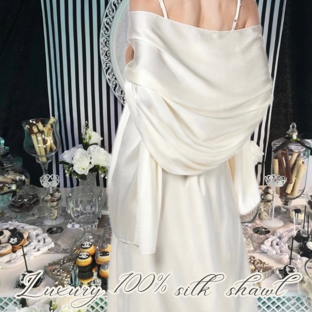 Large 100% SILK SATIN White Shawl Scarf Wrap Luxury Bridal Cover up Wedding gift